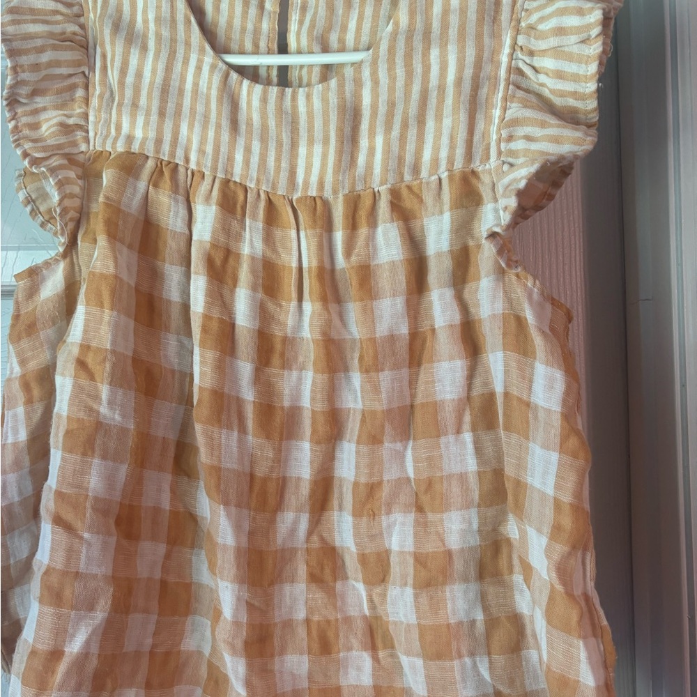 Yellow and White Gingham Blouse with Ruffle Details